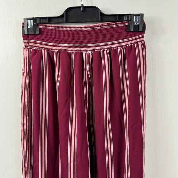 Forever 21 Contemporary Maroon Striped Wide Leg Pants Smocked Waist Small - Picture 6 of 9